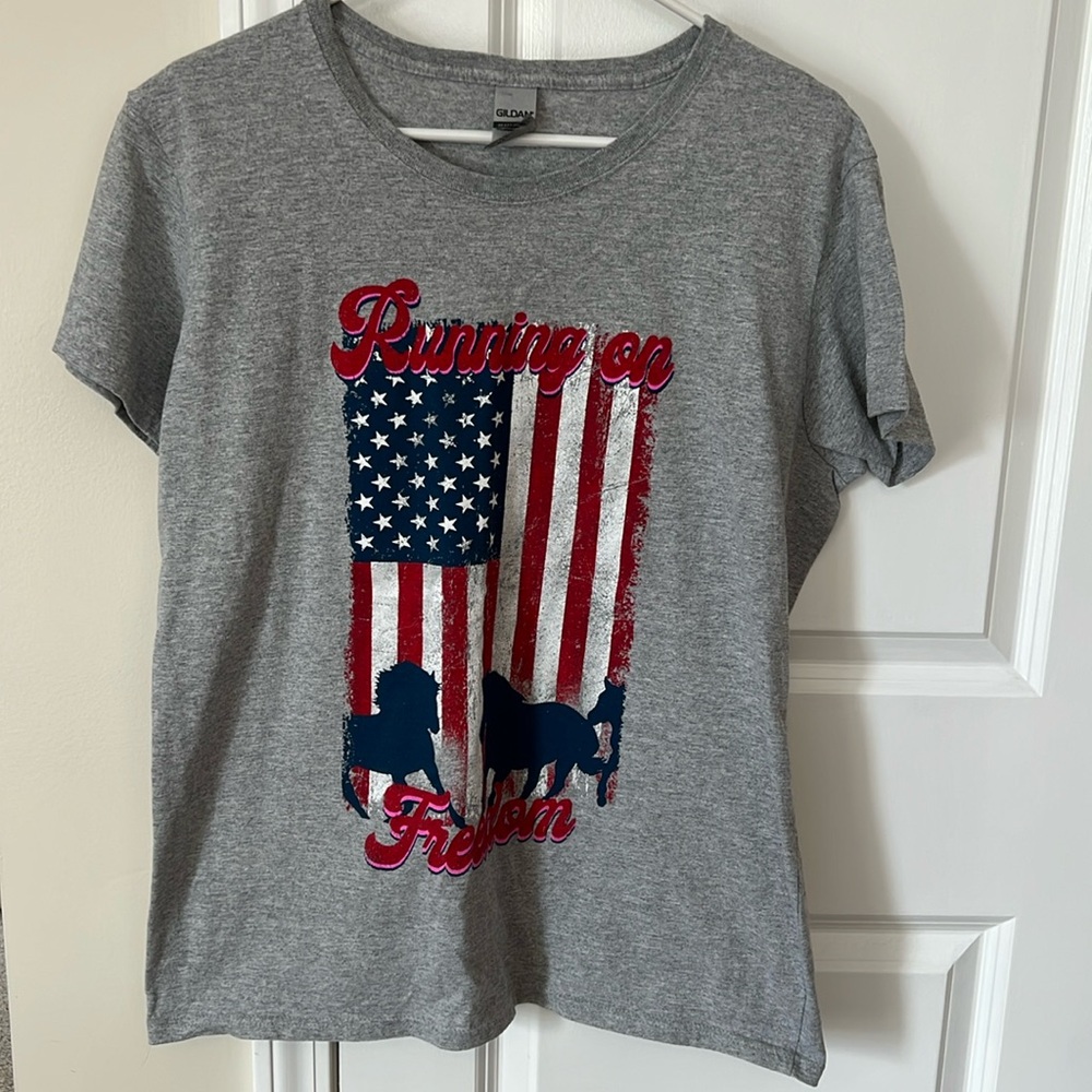 Running on Freedom American Flag and Horses Short Sleeve Shirt